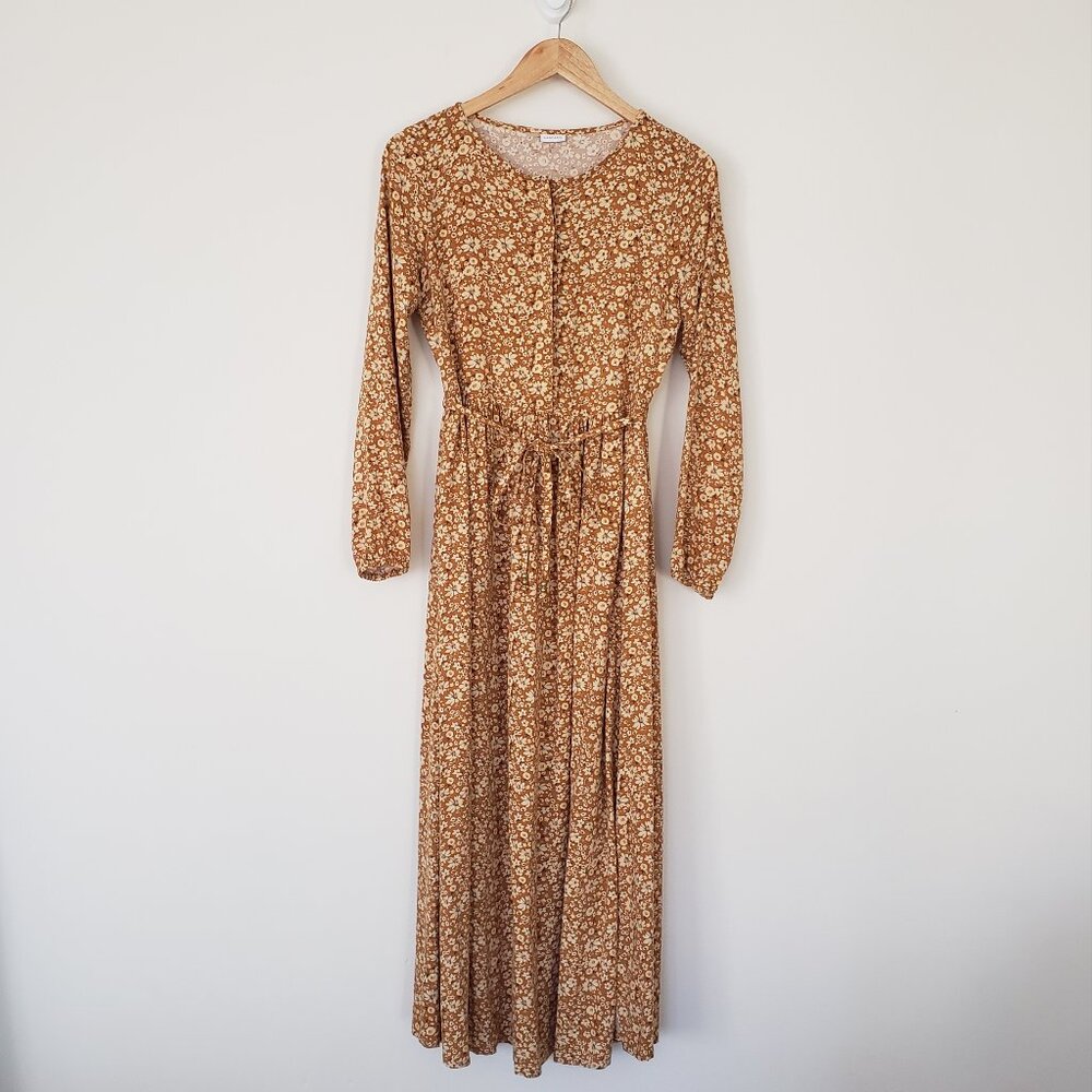 Lascana Ochre Orange With White Flowers Dress Size 2